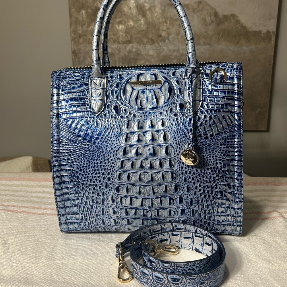 Brahmin Sky Blue Croc-Embossed Tote